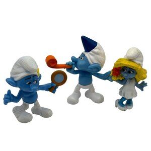 Vintage Smurfs Figurines Set Of 3 McDonald's Hard Plastic Collectibles